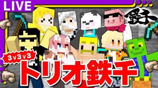【マイクラ】3人で鉄3000個集めろ！トリオ鉄千！！【ぼんじゅうる視点】